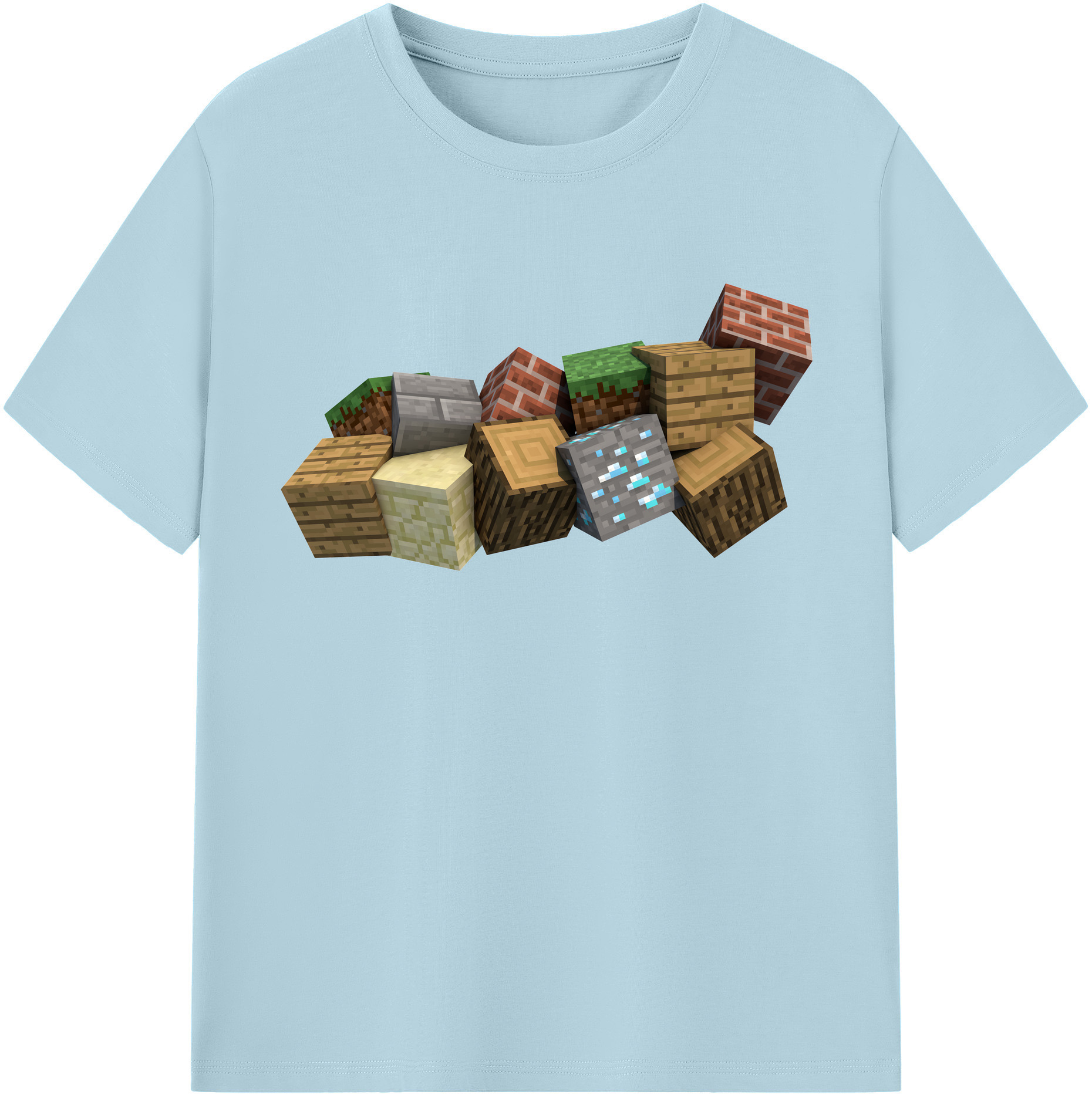 （画像用） マインクラフト ブロックの世界 Minecraft MC Block world 綿100％半袖Tシャツ（フロントプリント）